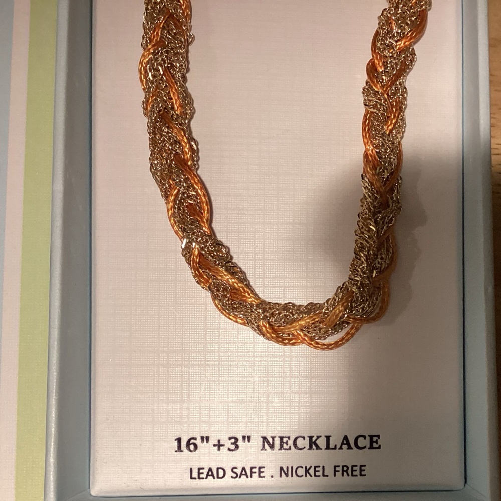 Piper K Faux Gold Stacked Braided Necklace 16+3” - Picture 3 of 7